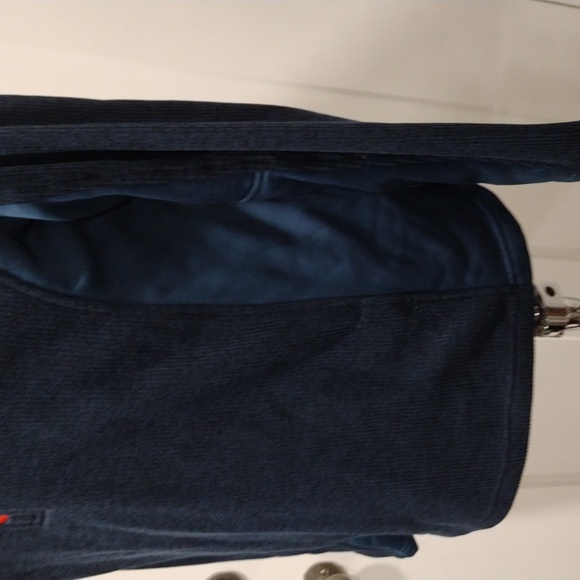 Spyder men's navy blue zip pullover with orange detailing. Medium - Picture 4 of 9
